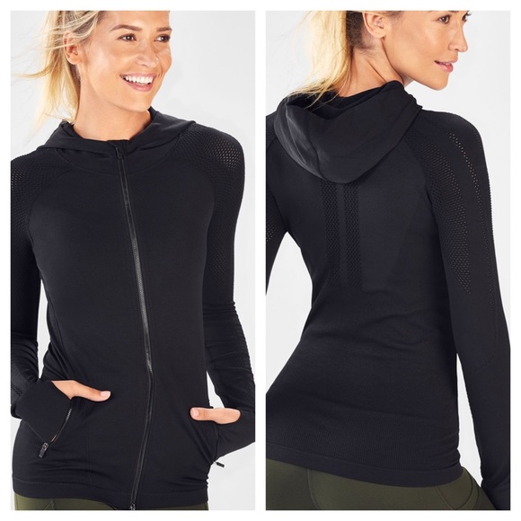 Fabletics Jackets & Blazers - Fabletics Kiley Black Seamless Hooded Zip Jacket